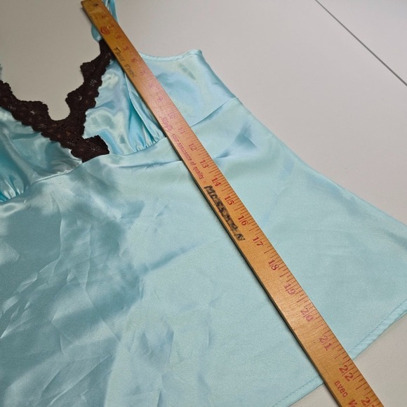 Vintage‎ IZ Byer Cami Tank Top Womens Large Blue Satin Lace Babydoll Y2K Fairy - Picture 9 of 10
